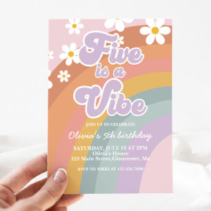 Invitation Vibrations Groovy Anniversaire Rétro Arc-en-ciel