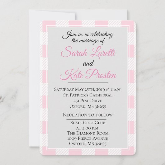 Invitation Vichy rose buffle (Devant)