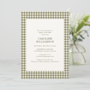 Invitation Vichy vert olive Carreau Vichy automne Baby Shower
