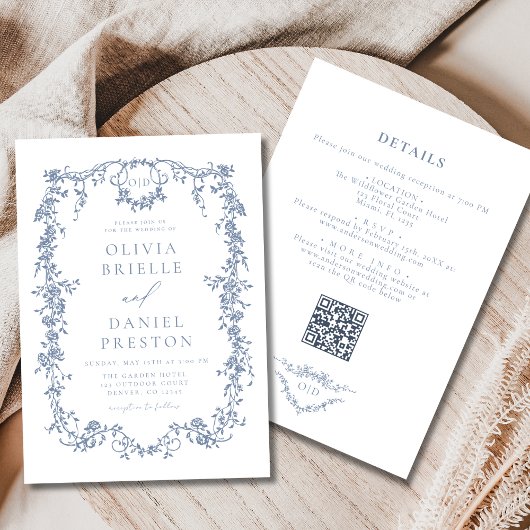 Invitation Victorian All In One Dusty Blue QR Code Mariage
