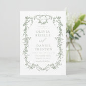 Invitation Victorian All In One Sage Vert QR Code Mariage (Debout devant)