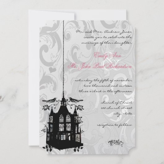 Invitation Victorian Birdcage Silver & Pink Weddin (Devant)