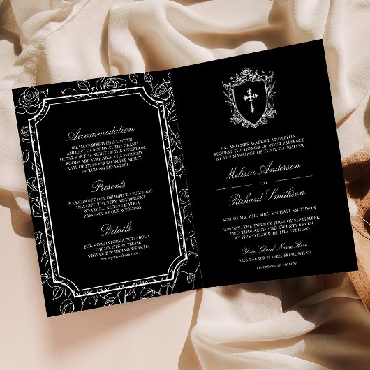 Invitation Victorian Black Catholic QR Code Wedding