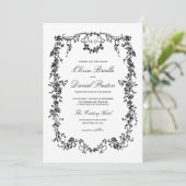 Invitation Victorian Black White QR Code Floral Mariage (Debout devant)