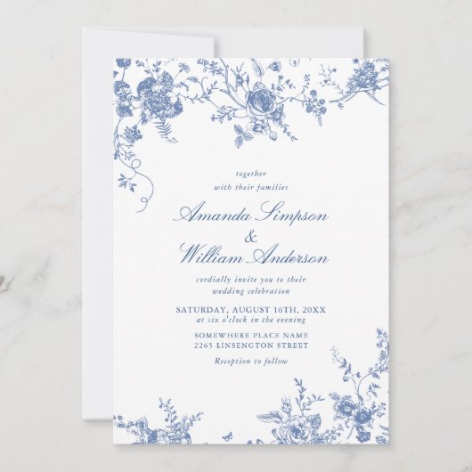 Invitation Victorian Blue French Garden Code QR Mariage (Devant)