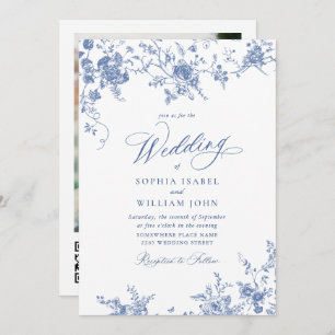 Invitation Victorian Blue French Garden Code QR Mariage photo