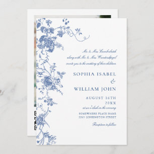 Invitation Victorian Blue French Garden Code QR Mariage photo