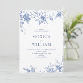 Invitation Victorian Blue French Garden Code QR Mariage photo (Debout devant)