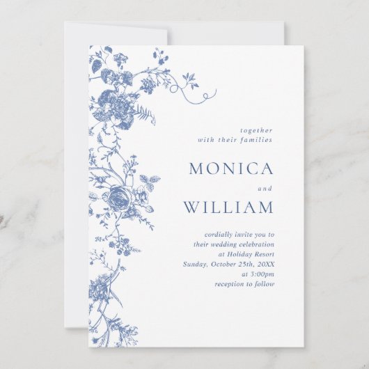 Invitation Victorian Blue French Garden Code QR Mariage photo (Devant)