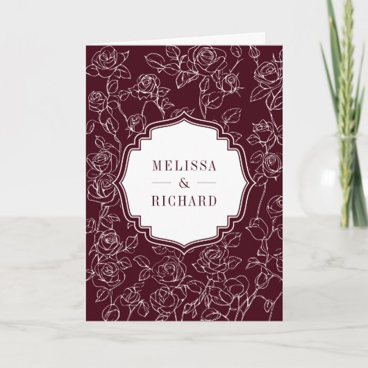 Invitation Victorian Burgundy Catholic QR Code Wedding (Devant)