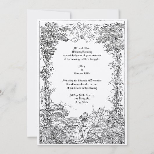 Invitation Victorian Castle Couple Foliage Mariage frontalier (Devant)
