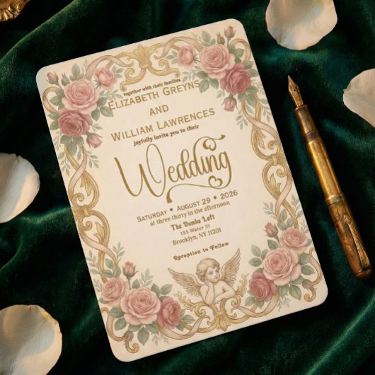 Invitation Victorian Cherub & Rococo Floral Frame Wedding