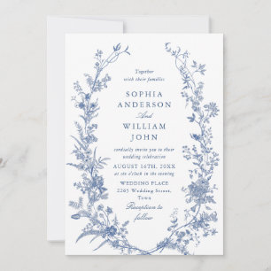 Invitation Victorian Dusty Blue French Garden Floral Mariage