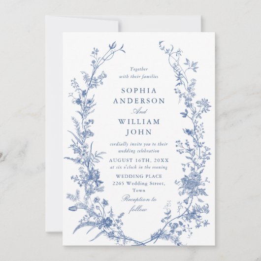 Invitation Victorian Dusty Blue French Garden Floral Mariage (Devant)