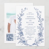 Invitation Victorian Dusty Blue French Garden Floral Mariage (Devant / Derrière)