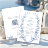 Invitation Victorian Dusty Blue French Garden Wedding Code QR