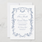 Invitation Victorian Dusty Blue QR Code Floral Mariage (Devant)