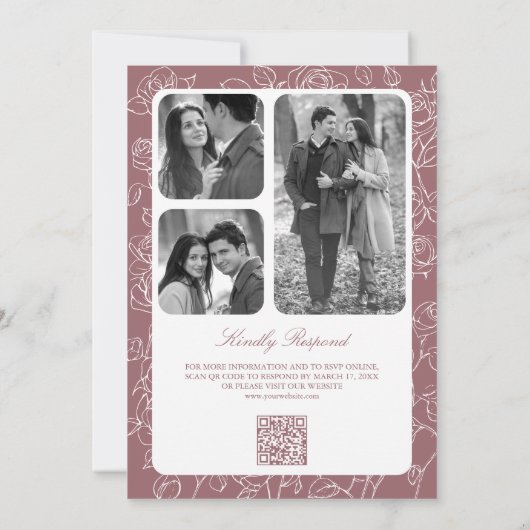 Invitation Victorian Dusty Rose catholique QR Code Mariage (Dos)