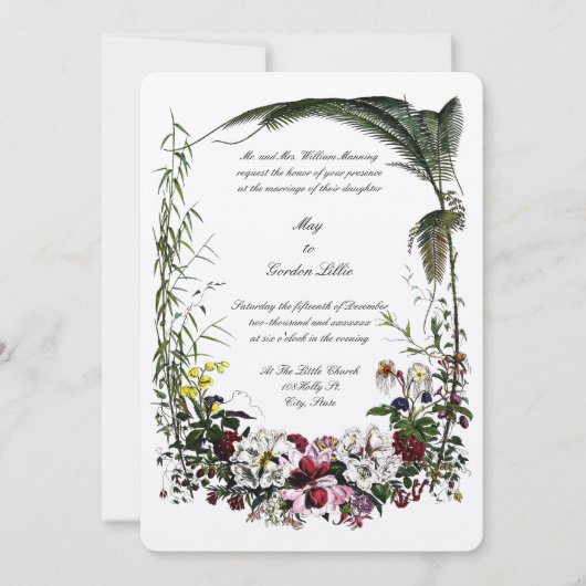 Invitation Victorian Era 1855 Botanical Floral Border Mariage (Devant)