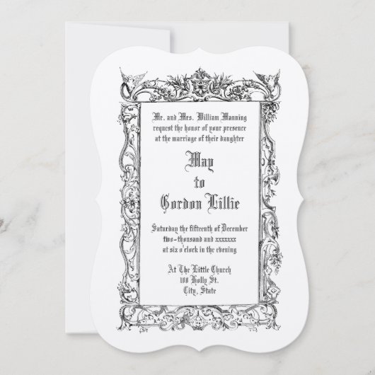 Invitation Victorian Era 1860 Doves Sur Floral Border Mariage (Devant)