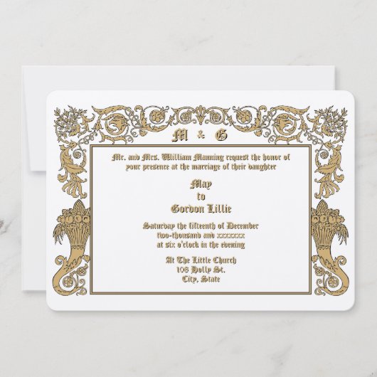 Invitation Victorian Era 1890 Cornucopias Foliage Mariage (Devant)