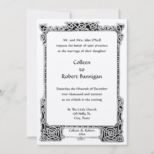 Invitation Victorian Era 1894 Celtic Knots Mariage frontalier (Devant)