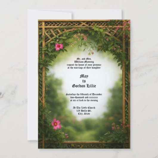 Invitation Victorian Era Floral Pergola Frame Wedding (Devant)