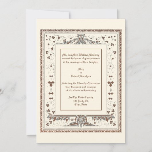 Invitation Victorian Era Kate Greenaway Mariage frontalier (Devant)