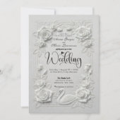 Invitation Victorian Faux Embossed Swan & Rose Wedding (Devant)