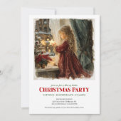 Invitation Victorian girl awaits Santa printable holiday (Devant)