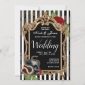 Invitation Victorian Gothic Black Stripe Mariage (Devant)