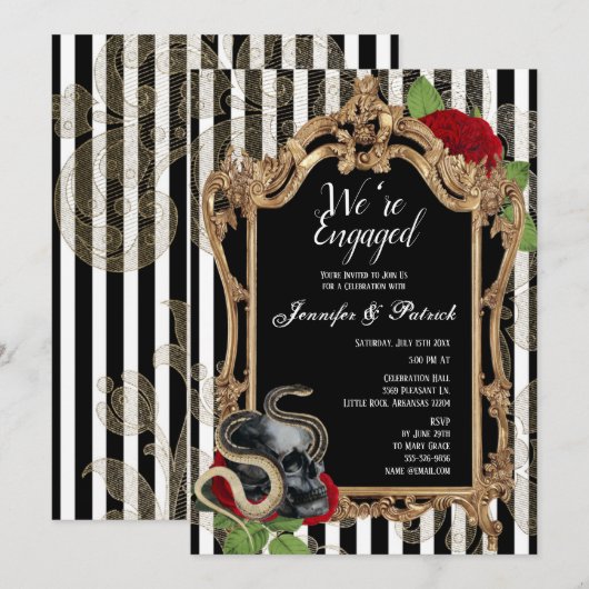 Invitation Victorian Gothic Black Stripe Party (Devant / Derrière)