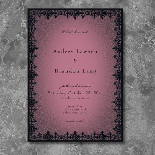 Invitation Victorian Gothic Iron Border Burgundy Wedding
