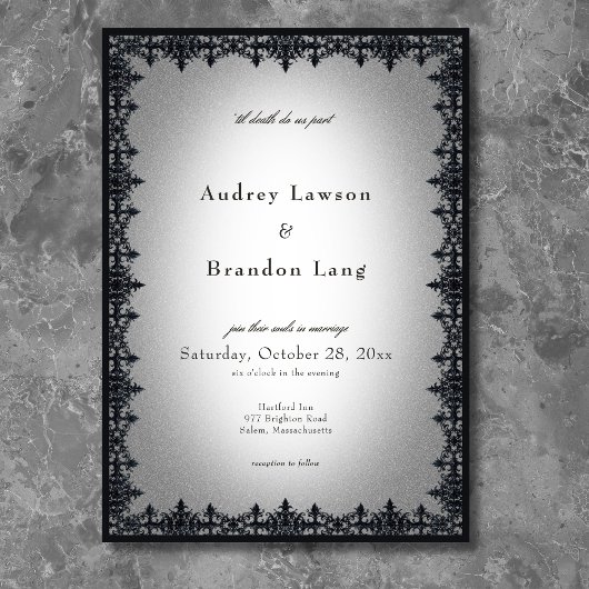 Invitation Victorian Gothic Iron Border White Wedding