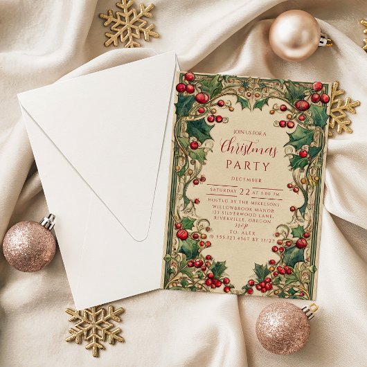 Invitation Victorian Holly & Berry Christmas