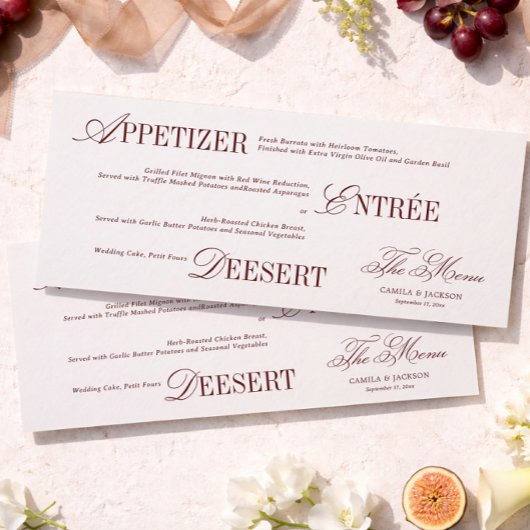 Invitation Victorian Ivory and Burgundy Wedding Menu Card