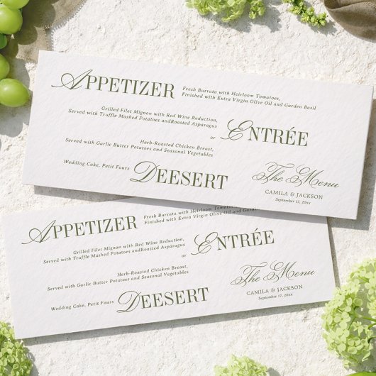 Invitation Victorian Ivory & Green Wedding Menu Card