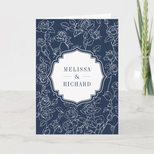 Invitation Victorian Navy Blue Catholic QR Code Wedding (Devant)