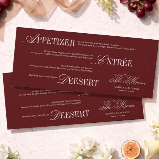 Invitation Victorian Old Money Burgundy Wedding Menu Card