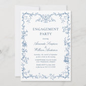 Invitation Victorian Ornate Blue Floral ENGAGEMENT PARTY (Devant)