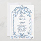 Invitation Victorian Ornate Floral Dusty Blue Code QR Mariage (Devant)
