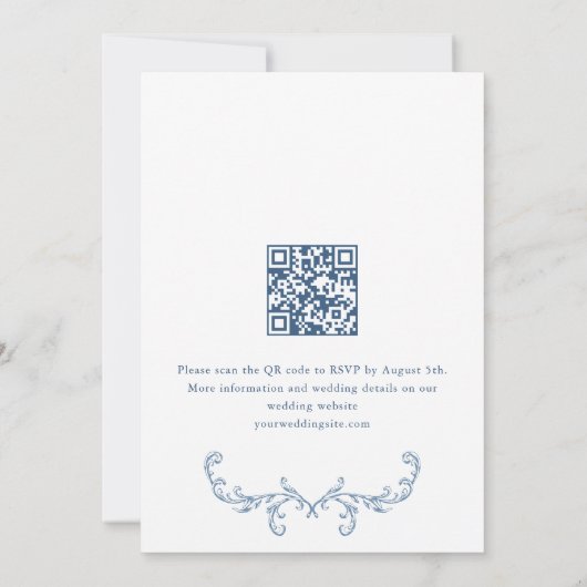 Invitation Victorian Ornate Floral Dusty Blue Code QR Mariage (Dos)