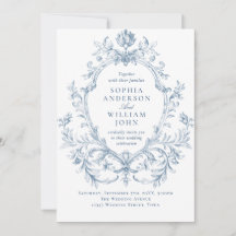 Victorian Ornate Floral Dusty Blue Code QR Mariage