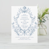 Invitation Victorian Ornate Floral Dusty Blue Code QR Mariage (Debout devant)