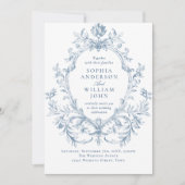 Invitation Victorian Ornate Floral Dusty Blue Code QR Mariage (Devant)