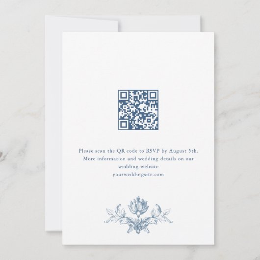 Invitation Victorian Ornate Floral Dusty Blue Code QR Mariage (Dos)