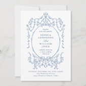 Invitation Victorian Ornate Floral Dusty Blue Code QR Mariage (Devant)