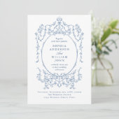 Invitation Victorian Ornate Floral Dusty Blue Code QR Mariage (Debout devant)