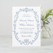 Invitation Victorian Ornate Floral Dusty Blue Code QR Mariage (Debout devant)