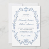 Invitation Victorian Ornate Floral Dusty Blue Code QR Mariage (Devant)